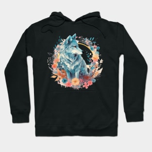 Colorful Wolf With Flowers Hoodie